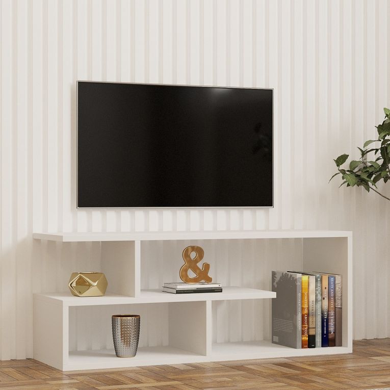Mobile Porta tv Bianco 2 Ripiani 4 Vani 100x30x40h cm, Peso Supportato 40 kg - Foglizzo