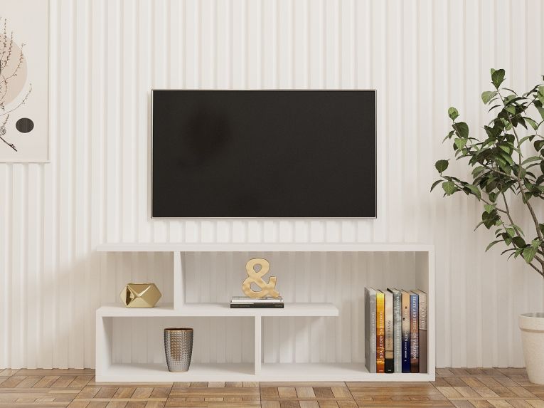 Mobile Porta tv Bianco 2 Ripiani 4 Vani 100x30x40h cm, Peso Supportato 40 kg - Foglizzo