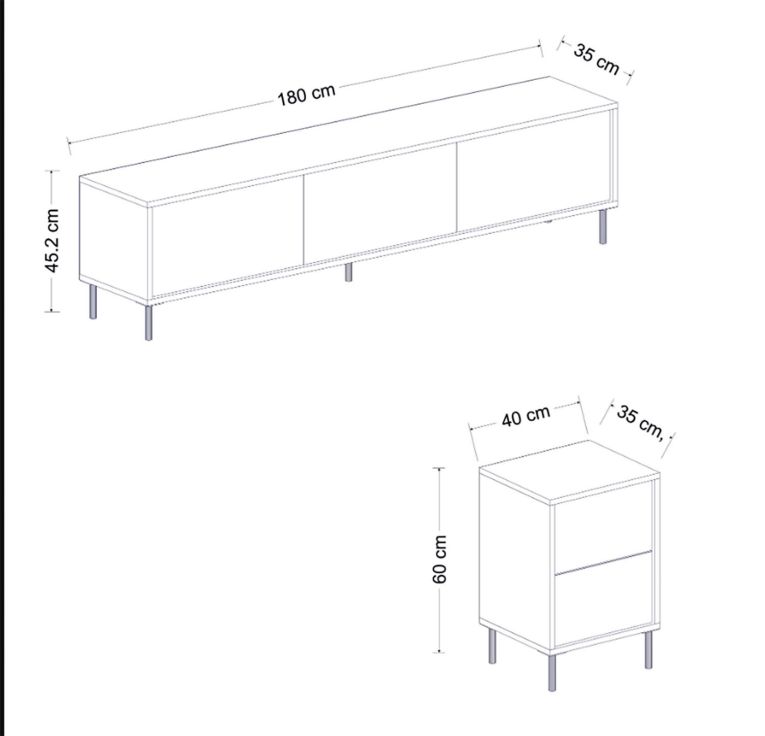 Mobile Porta tv Bianco 2 Ripiani 5 Ante 260x35x45h cm, con Finiture oro - Cortin
