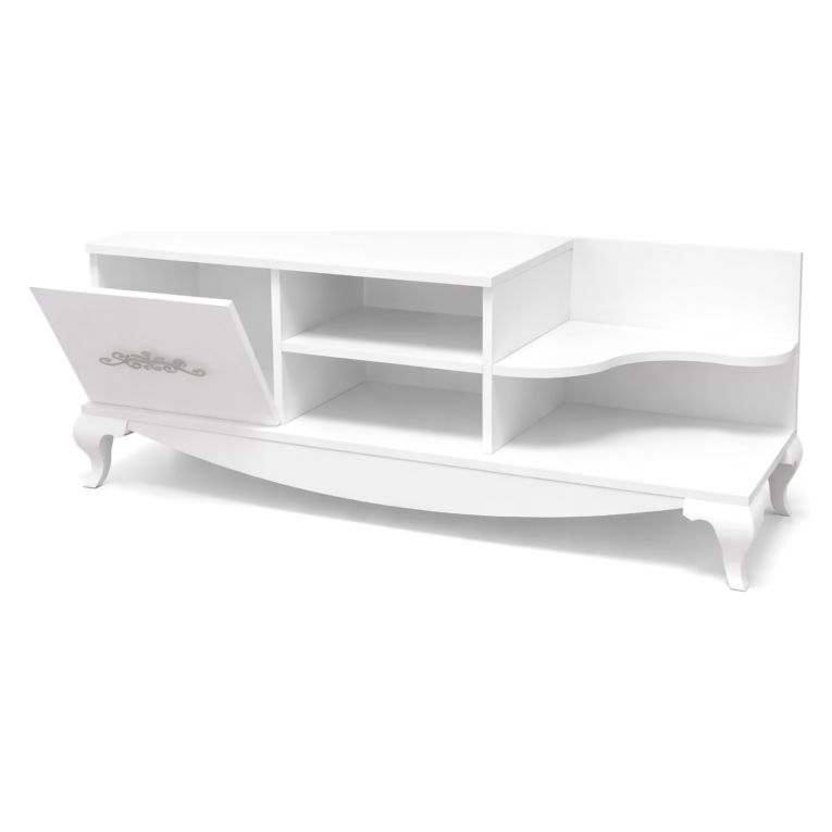Mobile Porta tv Bianco 2 Ripiani Apertura a Ribalta 130x45x51h cm, Un'anta - Rinaldo