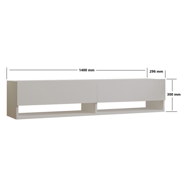 Mobile Porta tv Bianco 2 Ripiani Apertura a Ribalta 141x30x31h cm, 2 Ante - Olmi