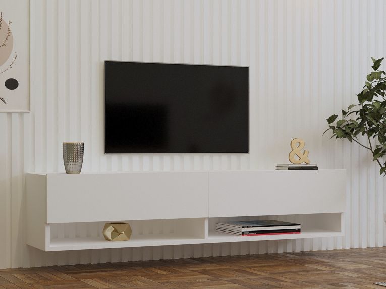 Mobile Porta tv Bianco 2 Ripiani Apertura a Ribalta 141x30x31h cm, 2 Ante - Olmi