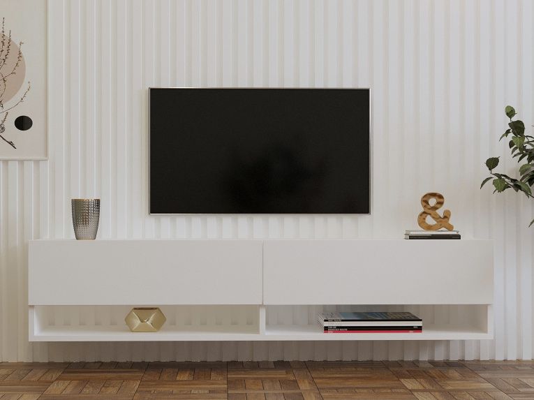 Mobile Porta tv Bianco 2 Ripiani Apertura a Ribalta 141x30x31h cm, 2 Ante - Olmi