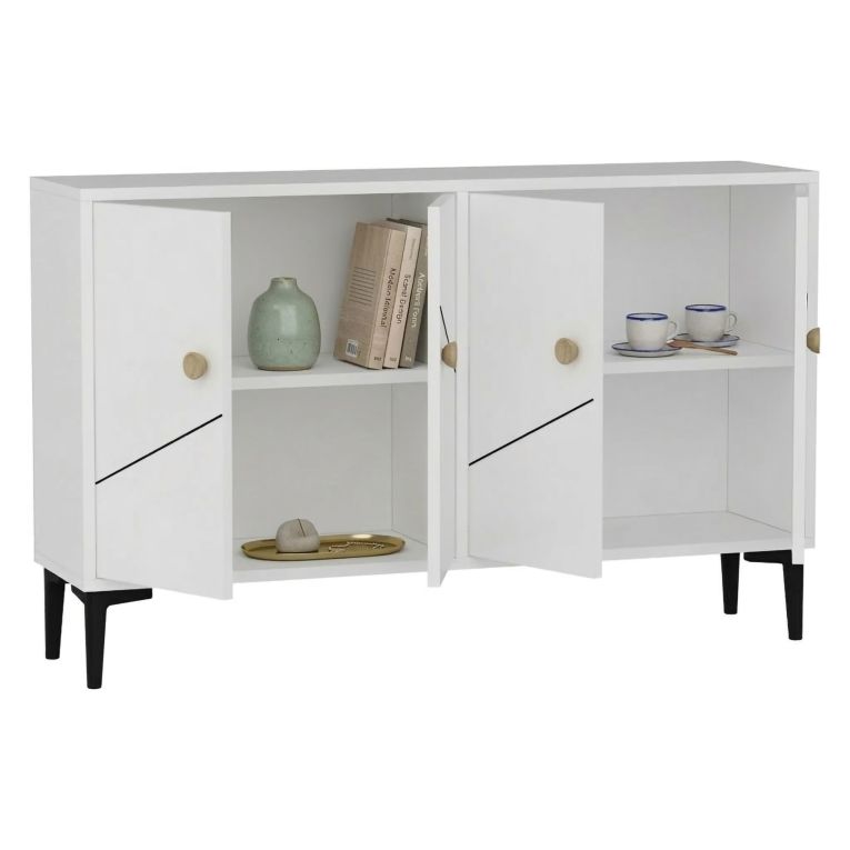 Mobile Porta tv Bianco 2 Ripiani Apertura Battente 120x30x75h cm, 4 Ante - Cerva