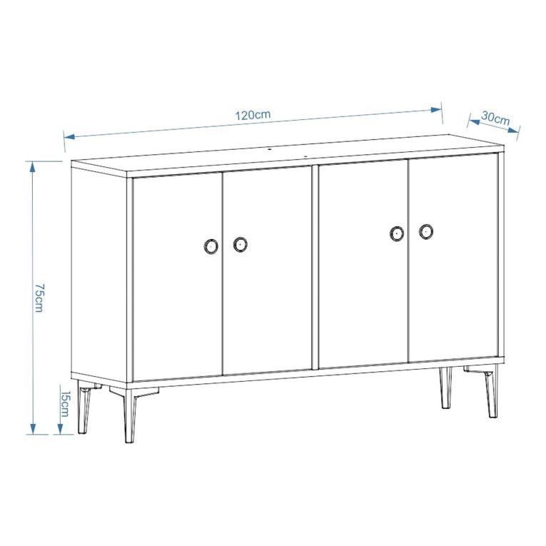 Mobile Porta tv Bianco 2 Ripiani Apertura Battente 120x30x75h cm, 4 Ante - Cerva