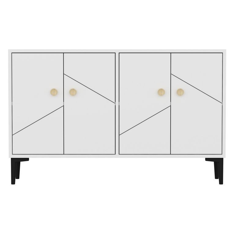 Mobile Porta tv Bianco 2 Ripiani Apertura Battente 120x30x75h cm, 4 Ante - Cerva