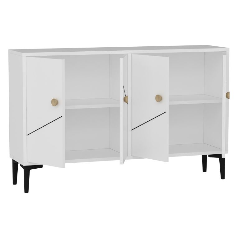 Mobile Porta tv Bianco 2 Ripiani Apertura Battente 120x30x75h cm, 4 Ante - Cerva