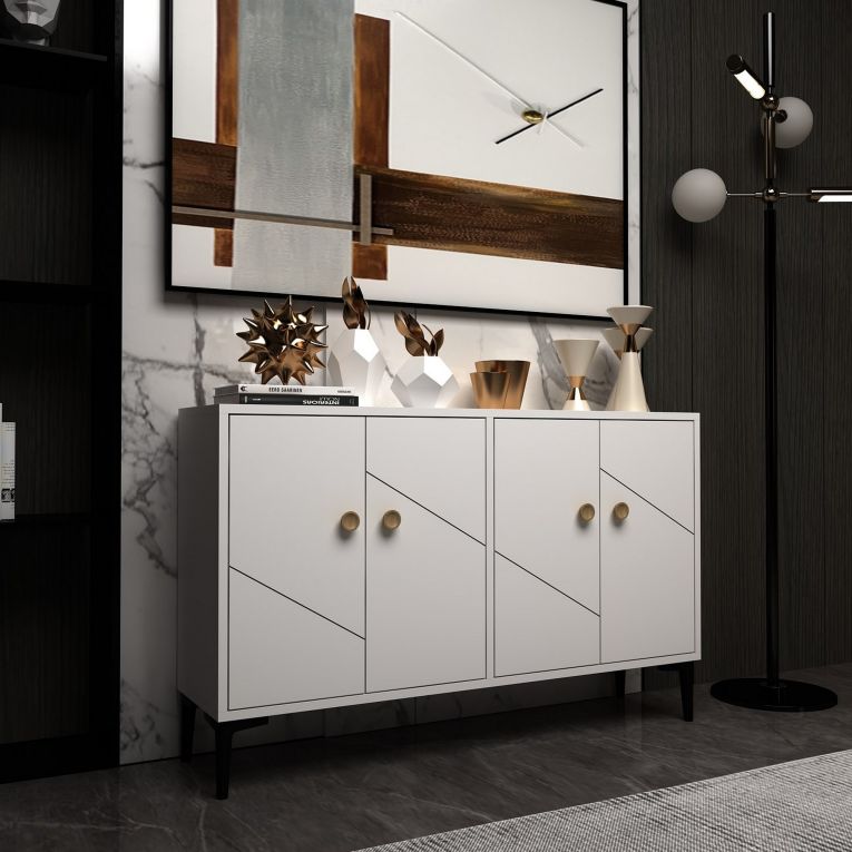 Mobile Porta tv Bianco 2 Ripiani Apertura Battente 120x30x75h cm, 4 Ante - Cervai