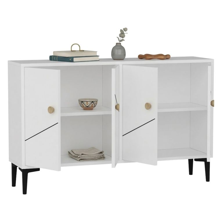 Mobile Porta tv Bianco 2 Ripiani Apertura Battente 120x30x75h cm, 4 Ante - Cervai