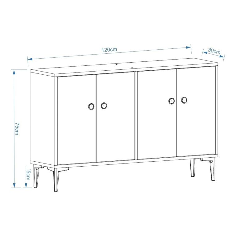 Mobile Porta tv Bianco 2 Ripiani Apertura Battente 120x30x75h cm, 4 Ante - Cervai
