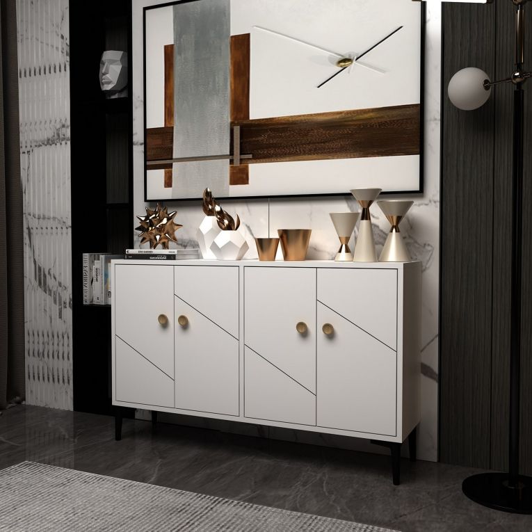 Mobile Porta tv Bianco 2 Ripiani Apertura Battente 120x30x75h cm, 4 Ante - Cervai