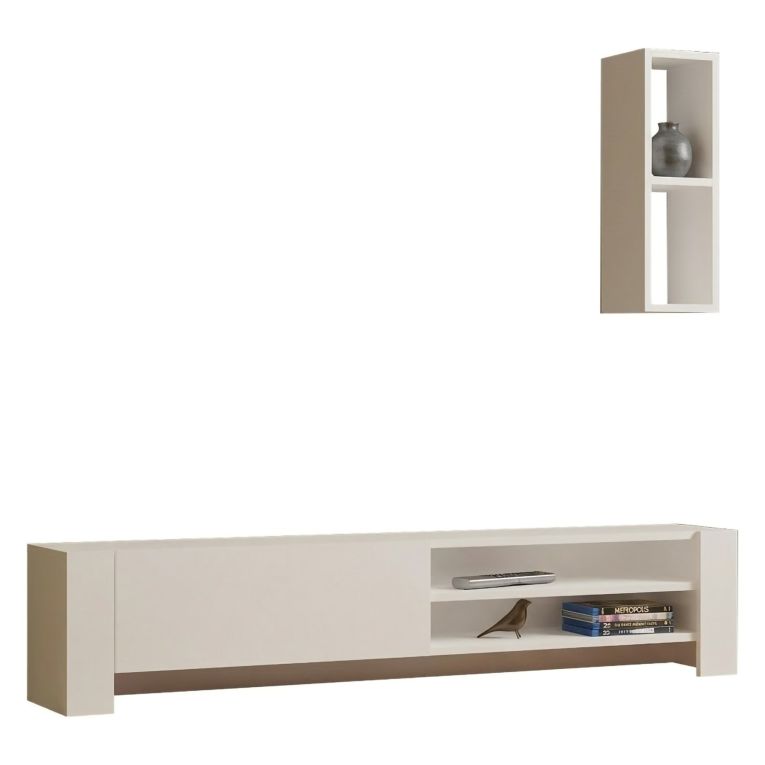 Mobile Porta tv Bianco 2 Ripiani Un'anta 160x27x33h cm, con Pensile - Cuorgne