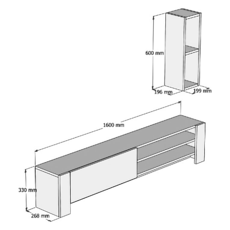 Mobile Porta tv Bianco 2 Ripiani Un'anta 160x27x33h cm, con Pensile - Cuorgne