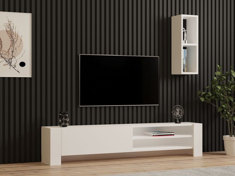 Mobile Porta tv Bianco 2 Ripiani Un'anta 160x27x33h cm, con Pensile - Cuorgne