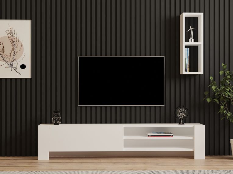 Mobile Porta tv Bianco 2 Ripiani Un'anta 160x27x33h cm, con Pensile - Cuorgne