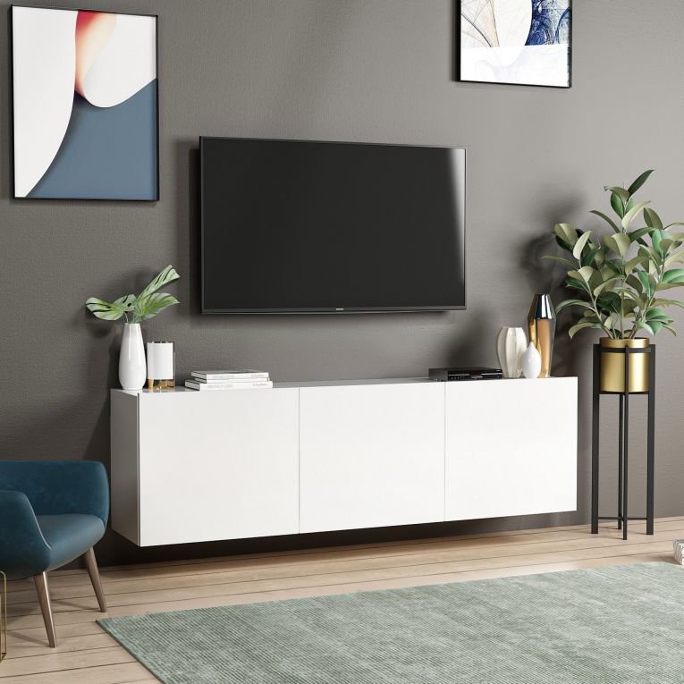 Mobile Porta tv Bianco 3 Ante 3 Vani 150x31x44h cm, Apertura Battente - Osidda