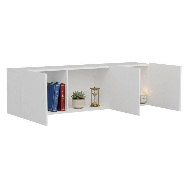 Mobile Porta tv Bianco 3 Ante 3 Vani 150x31x44h cm, Apertura Battente - Osidda