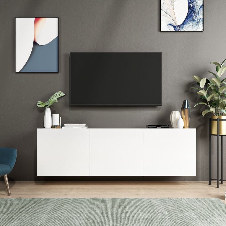 Mobile Porta tv Bianco 3 Ante 3 Vani 150x31x44h cm, Apertura Battente - Osidda