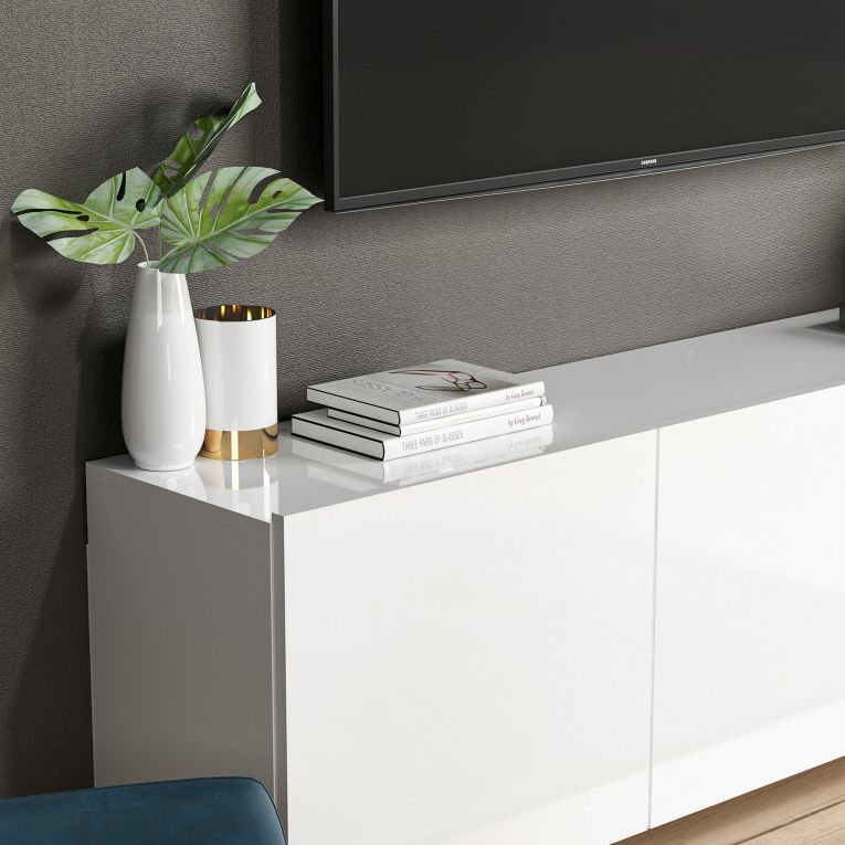 Mobile Porta tv Bianco 3 Ante 3 Vani 150x31x44h cm, Apertura Battente - Osidda