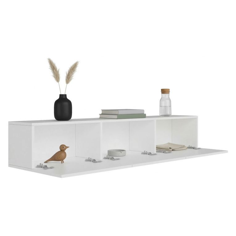 Mobile Porta tv Bianco 3 Ante 3 Vani 150x32x30h cm, Apertura a Ribalta - Saonara