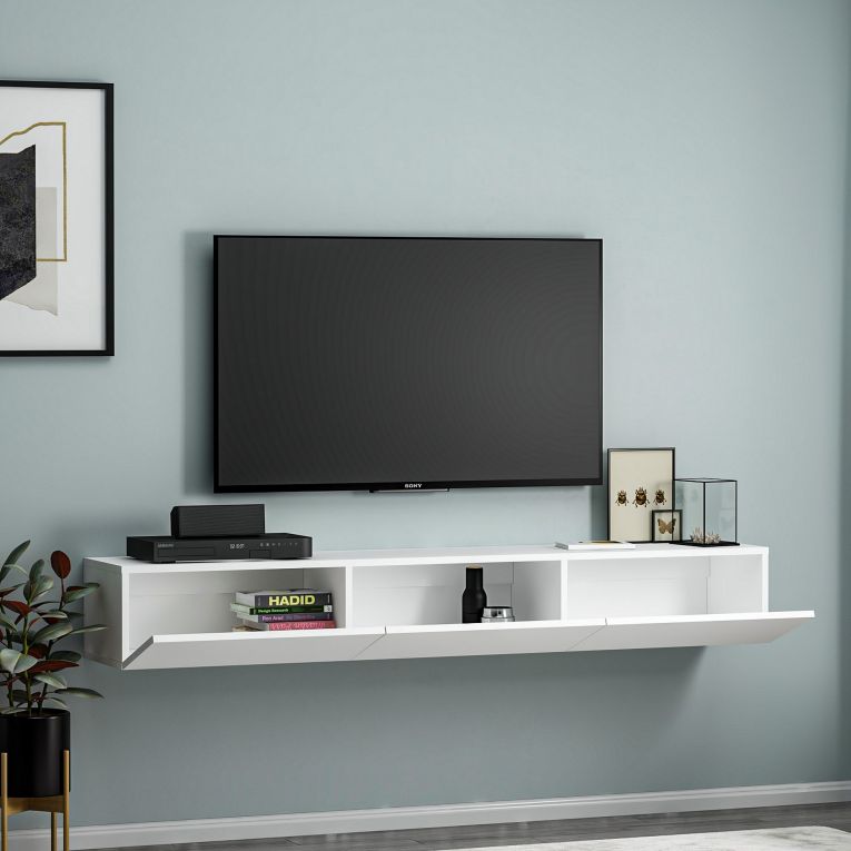 Mobile Porta tv Bianco 3 Ante 3 Vani 180x31x26h cm, Apertura a Ribalta - Lariano