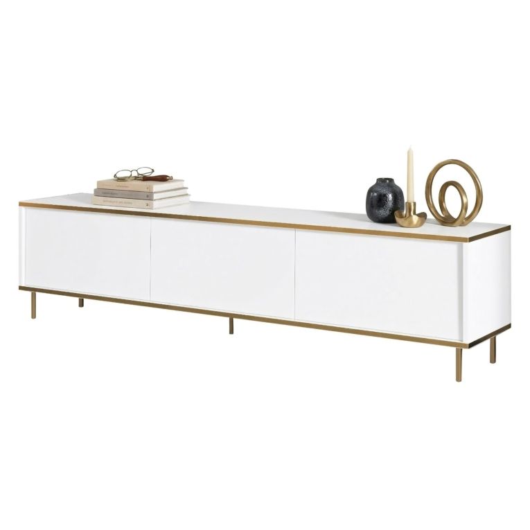 Mobile Porta tv Bianco 3 Ante con Finiture oro 180x35x45h cm, 3 Vani - Sassello