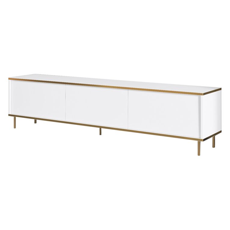Mobile Porta tv Bianco 3 Ante con Finiture oro 180x35x45h cm, 3 Vani - Sassello