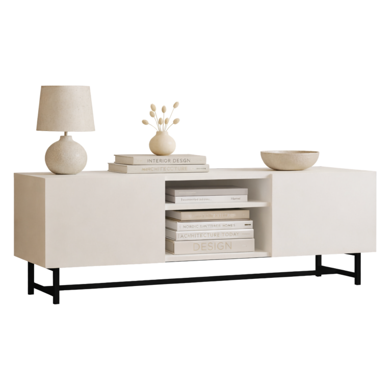 Mobile Porta tv Bianco 3 Ripiani Apertura Battente 150x37x50h cm, 2 Ante - Nicolao