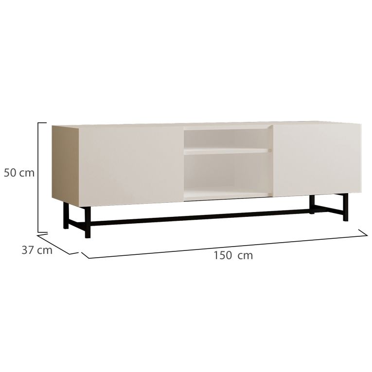 Mobile Porta tv Bianco 3 Ripiani Apertura Battente 150x37x50h cm, 2 Ante - Nicolao