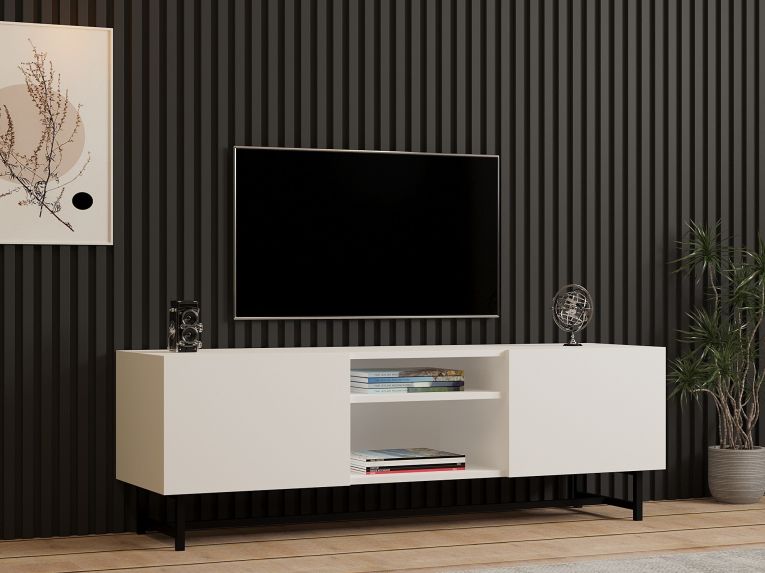 Mobile Porta tv Bianco 3 Ripiani Apertura Battente 150x37x50h cm, 2 Ante - Nicolao