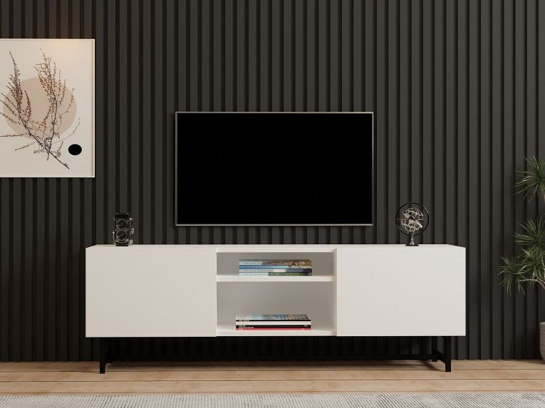 Mobile Porta tv Bianco 3 Ripiani Apertura Battente 150x37x50h cm, 2 Ante - Nicolao