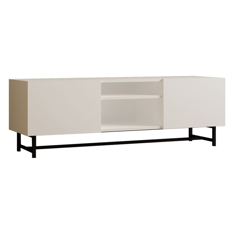 Mobile Porta tv Bianco 3 Ripiani Apertura Battente 150x37x50h cm, 2 Ante - Nicolao