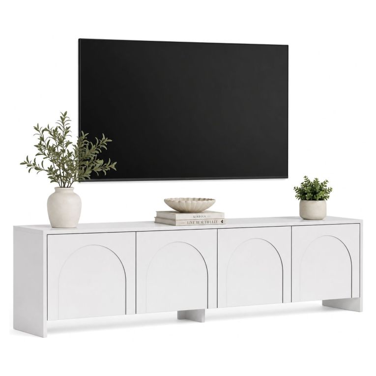 Mobile Porta tv Bianco 4 Ante 2 Vani 180x32x45h cm, Apertura a Ribalta - Noma