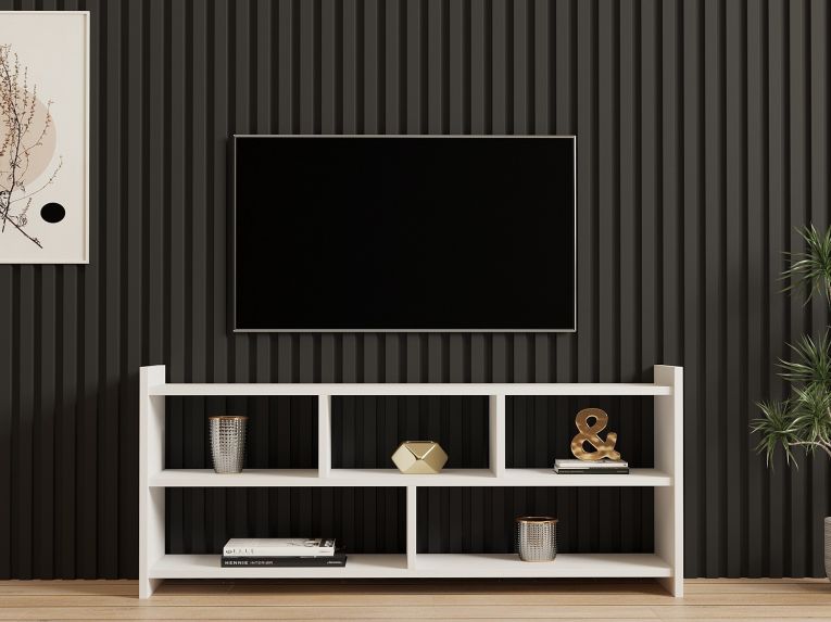 Mobile Porta tv Bianco 5 Ripiani 5 Vani 118x28x55h cm, Peso Supportato 40 kg - Loreglia