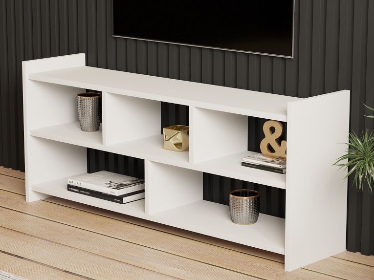 Mobile Porta tv Bianco 5 Ripiani 5 Vani 118x28x55h cm, Peso Supportato 40 kg - Loreglia