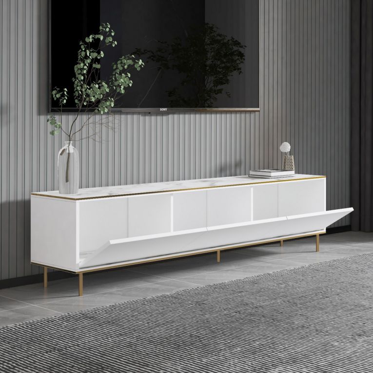 Mobile Porta tv Bianco Bianco Marmo 3 Ante con Finiture oro 180x35x45h cm, 3 Vani - Sassello