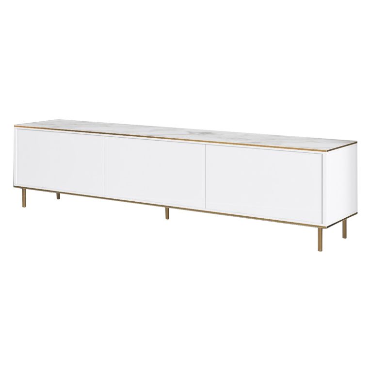 Mobile Porta tv Bianco Bianco Marmo 3 Ante con Finiture oro 180x35x45h cm, 3 Vani - Sassello
