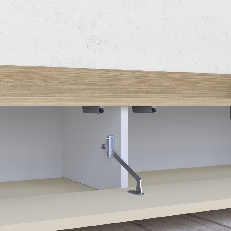 Mobile Porta tv Bianco Cashmere Marrone Rovere Chiaro 3 Ripiani 3 Ante 200x35x30h cm, 4 Vani Made in Italy - Oxanna