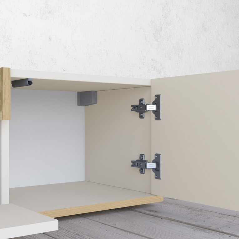 Mobile Porta tv Bianco Cashmere Marrone Rovere Chiaro 3 Ripiani 3 Ante 200x35x30h cm, 4 Vani Made in Italy - Oxanna