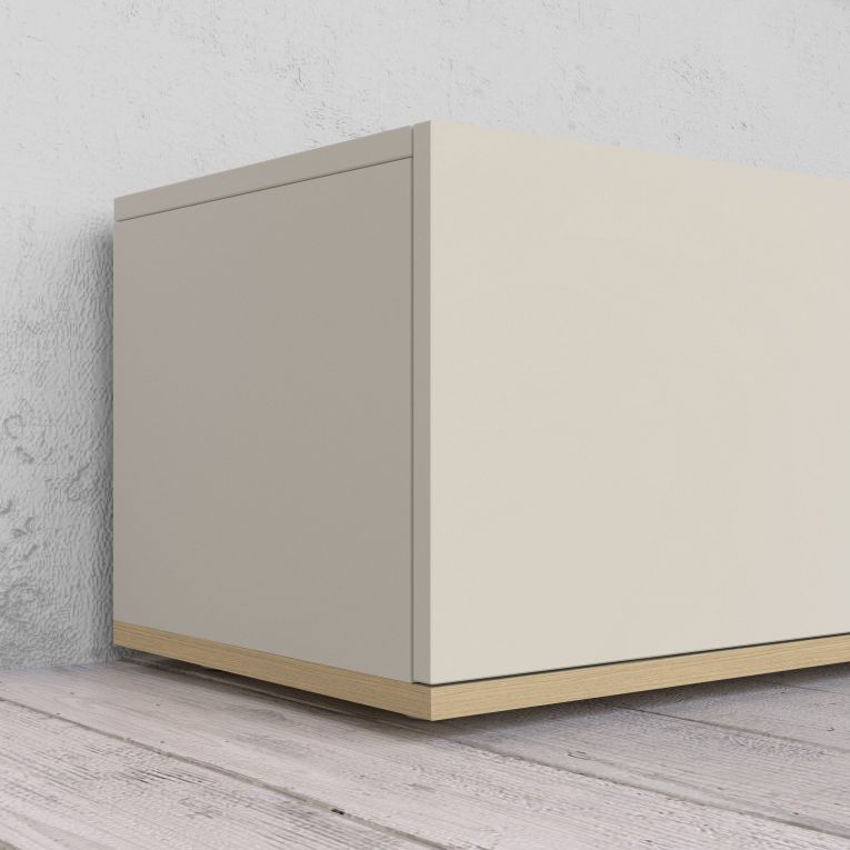 Mobile Porta tv Bianco Cashmere Marrone Rovere Chiaro 3 Ripiani 3 Ante 200x35x30h cm, 4 Vani Made in Italy - Oxanna