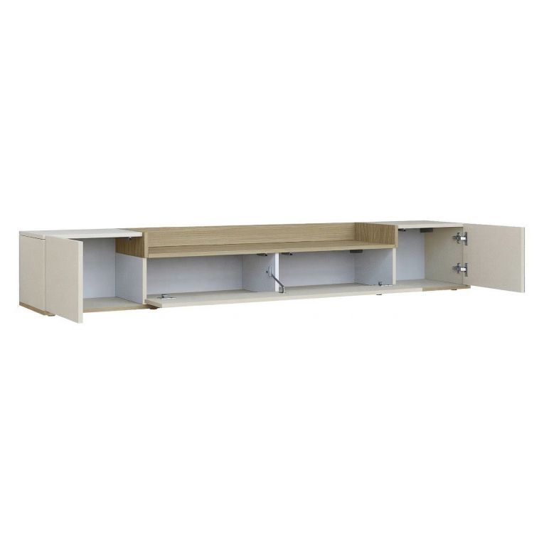 Mobile Porta tv Bianco Cashmere Marrone Rovere Chiaro 3 Ripiani 3 Ante 200x35x30h cm, 4 Vani Made in Italy - Oxanna