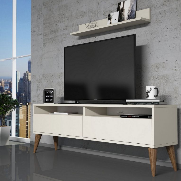 Mobile Porta tv Bianco Crema 3 Ripiani Apertura a Ribalta 150x30x50h cm, 2 Ante - Maglie