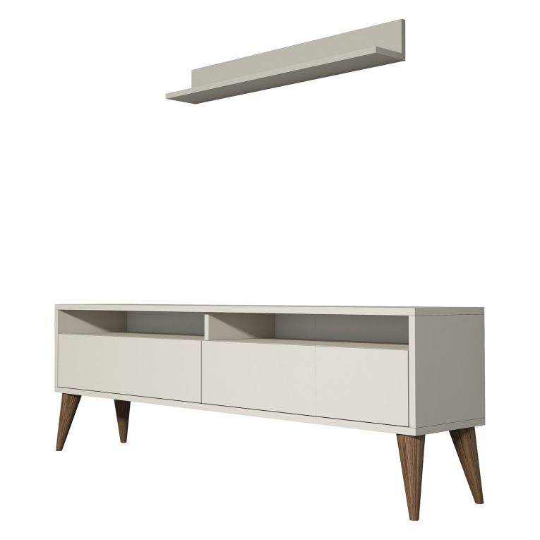 Mobile Porta tv Bianco Crema 3 Ripiani Apertura a Ribalta 150x30x50h cm, 2 Ante - Maglie