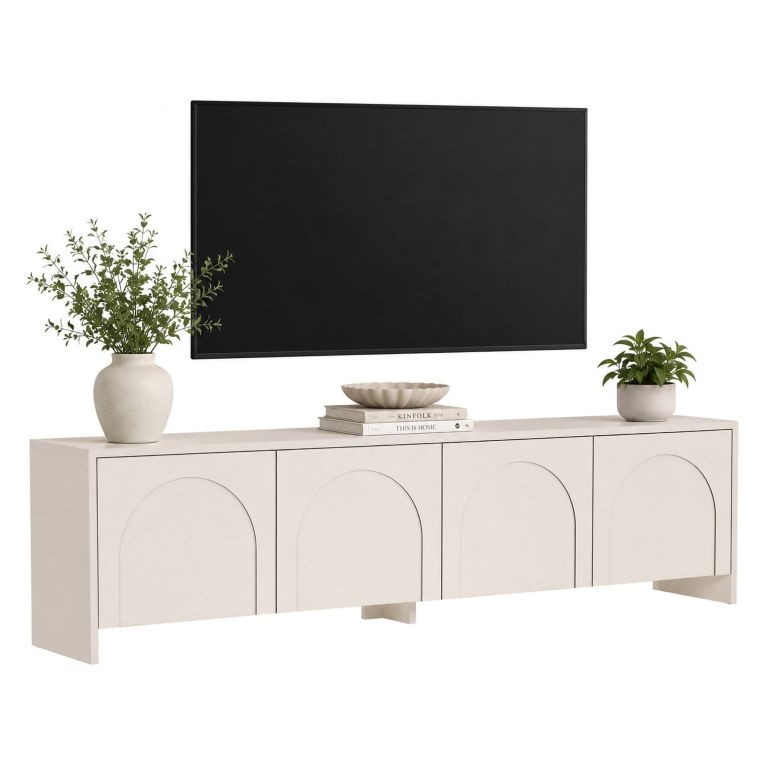 Mobile Porta tv Bianco Crema Apertura a Ribalta 4 Ante 180x32x45h cm, 2 Vani - Noma