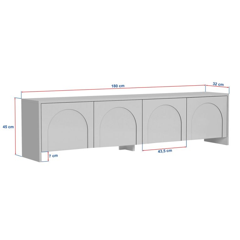 Mobile Porta tv Bianco Crema Apertura a Ribalta 4 Ante 180x32x45h cm, 2 Vani - Noma