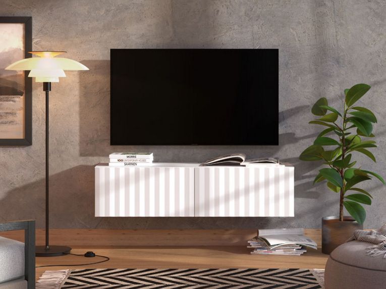 Mobile Porta tv Bianco Crema Beige un Ripiano 2 Ante 128x42x32h cm, 2 Vani - Vetto
