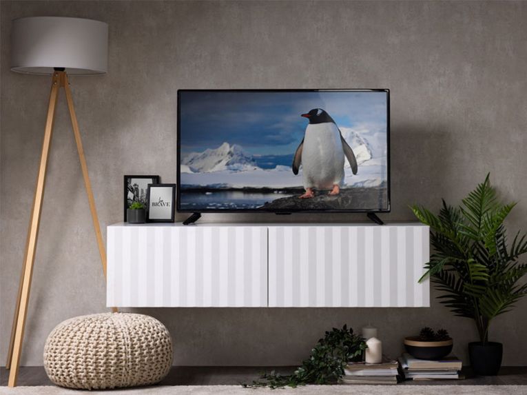 Mobile Porta tv Bianco Crema Beige un Ripiano 2 Ante 128x42x32h cm, 2 Vani - Vetto