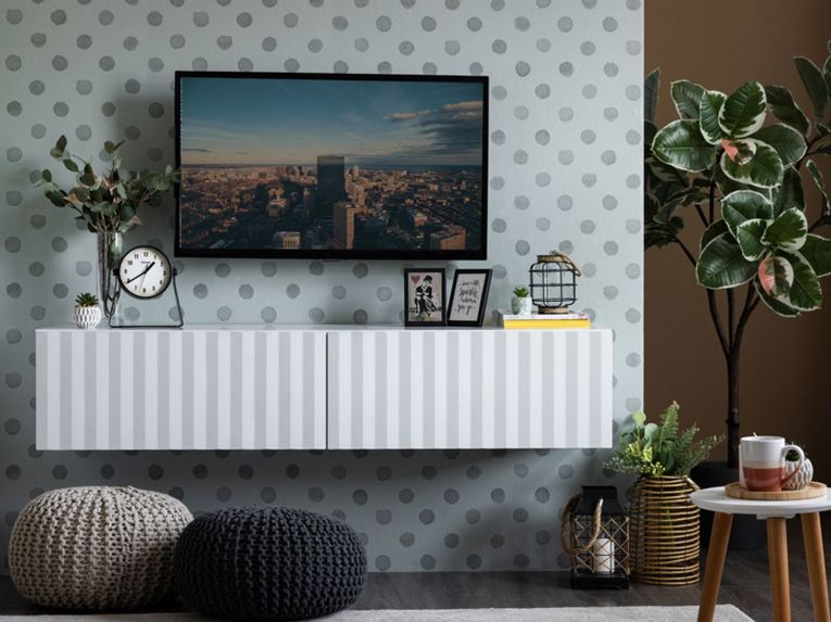 Mobile Porta tv Bianco Crema Beige un Ripiano 2 Ante 154x42x32h cm, 2 Vani - Maderno