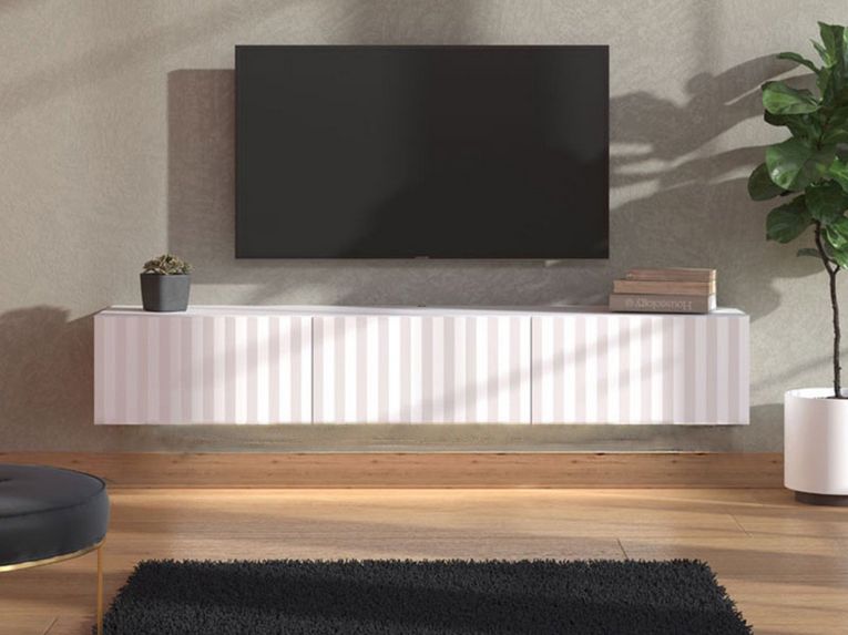 Mobile Porta tv Bianco Crema Beige un Ripiano 3 Ante 192x42x32h cm, 3 Vani - Fossa