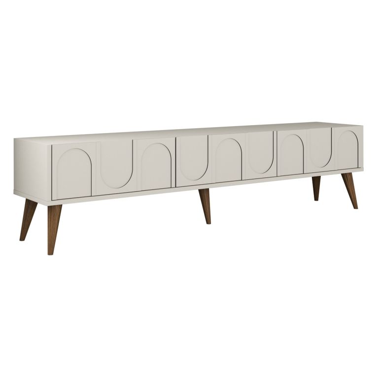 Mobile Porta tv Bianco Crema Marrone Noce 3 Ante Apertura a Ribalta 180x35x44h cm, 3 Vani - Scafa